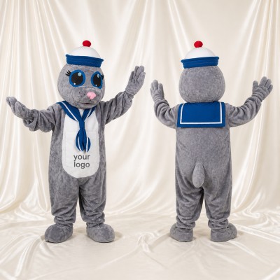 Gray Sailor Seal Mascot Costume Full Body for Adults Promotions