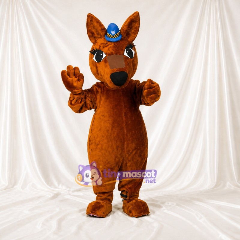 Brown Construction Kangaroo Mascot Costume Full Body for Adults School Events
