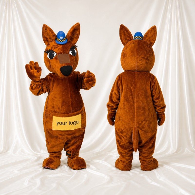 Brown Construction Kangaroo Mascot Costume Full Body for Adults School Events