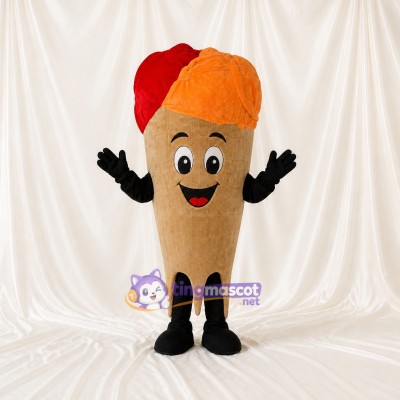 Tan and Orange Ice Cream Cone Mascot Costume Full Body for Adults Food Events