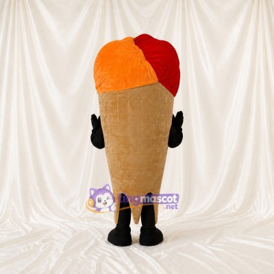 Tan and Orange Ice Cream Cone Mascot Costume Full Body for Adults Food Events