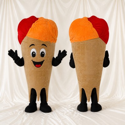 Tan and Orange Ice Cream Cone Mascot Costume Full Body for Adults Food Events