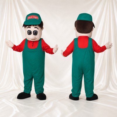 Garçon Ouvrier Vert Costume de mascotte intégral pour adultes Promotions