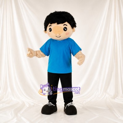 Blue Expressive Color Cartoon Boy Mascot Costume Full Body for Adults Schools