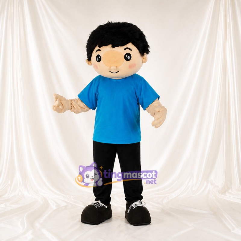 Blue Expressive Color Cartoon Boy Mascot Costume Full Body for Adults Schools