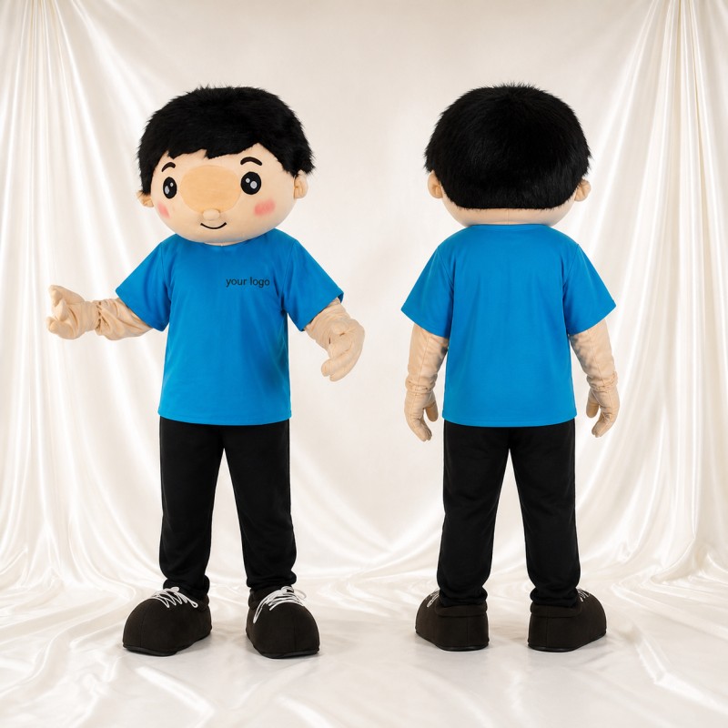 Blue Expressive Color Cartoon Boy Mascot Costume Full Body for Adults Schools