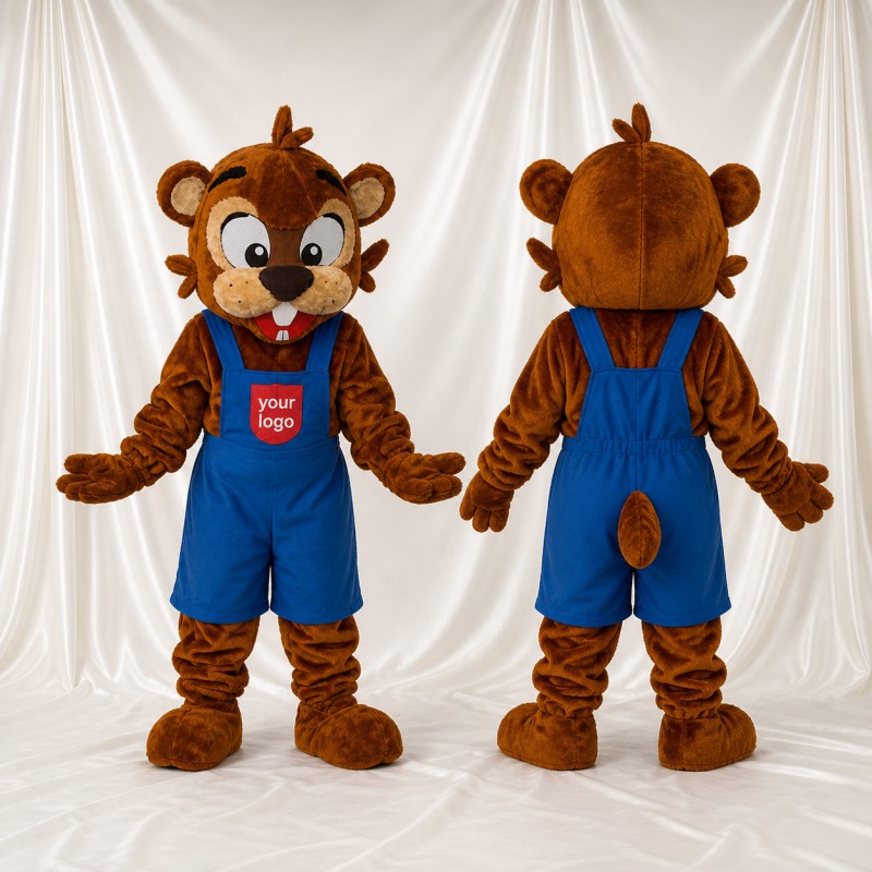 Brown Beaver Worker Mascot Costume Full Body for Adults Promotions