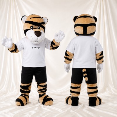 Tigre athlète en uniforme d'équipe blanc Costume de mascotte intégral pour adultes Sports
