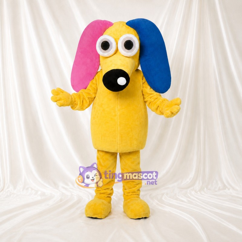 Yellow Construction Dog Mascot Costume Full Body for Adults School Events