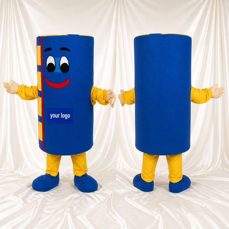Blue Front Bold Cylinder Mascot Costume Full Body for Adults Promotions