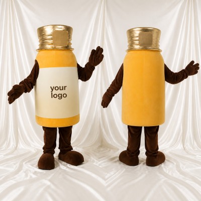 Yellow Front Bold Medicine Bottle Mascot Costume Full Body for Adults Promotions
