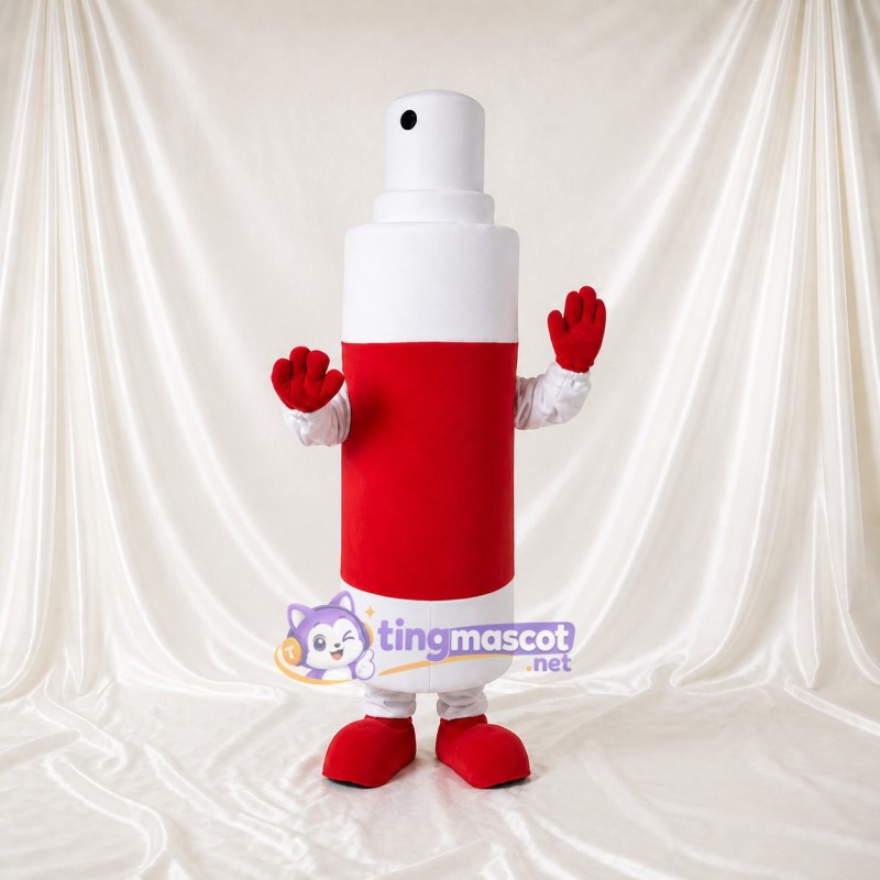 Front Bold White and Red Spray Bottle Mascot Costume Full Body for Adults Events