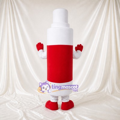 Front Bold White and Red Spray Bottle Mascot Costume Full Body for Adults Events
