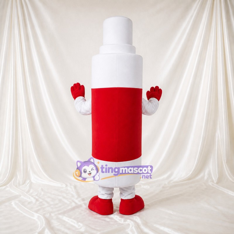 Front Bold White and Red Spray Bottle Mascot Costume Full Body for Adults Events