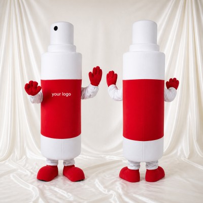 Front Bold White and Red Spray Bottle Mascot Costume Full Body for Adults Events