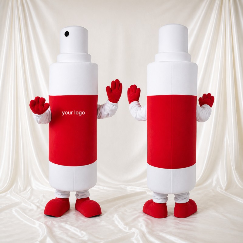Front Bold White and Red Spray Bottle Mascot Costume Full Body for Adults Events