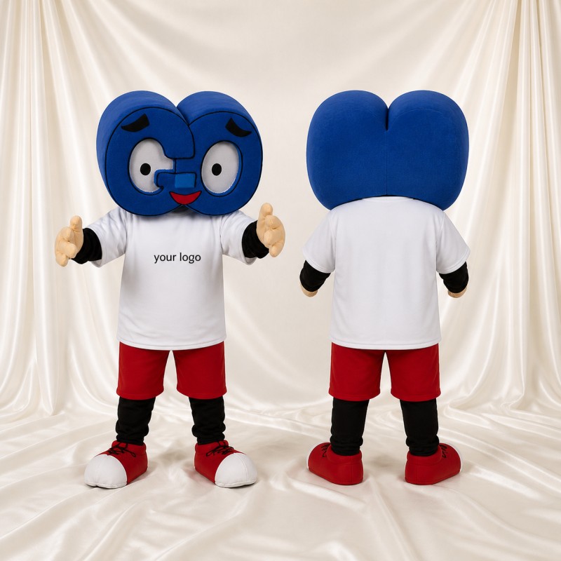 Heart Headed Boy Mascot Costume Full Body for Adults School Events