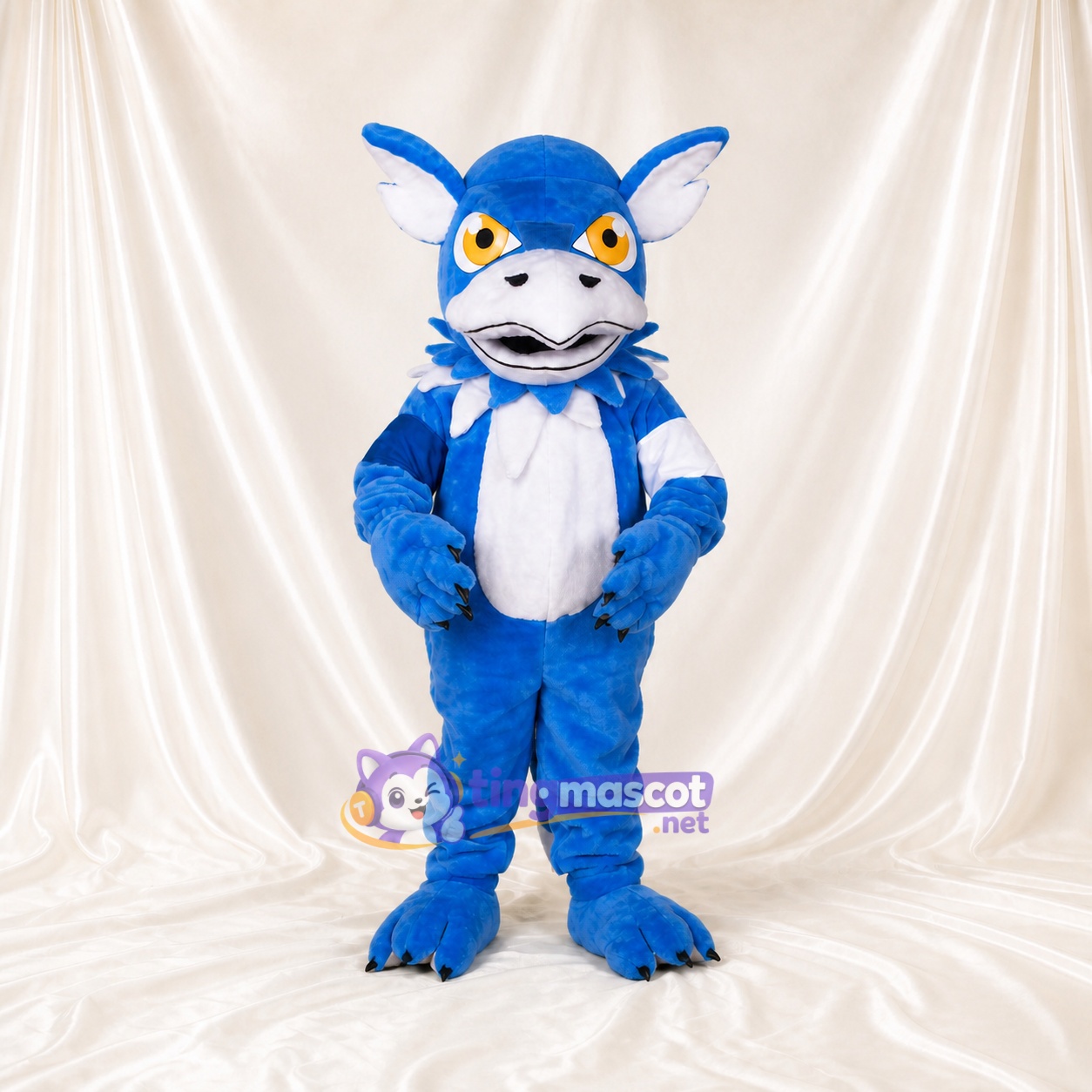Blue Construction Dragon Mascot Costume Full Body for Adults School Events Blue Construction Dragon Mascot Costume Full Body for Adults School Events