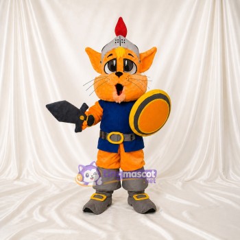 Orange Cat Knight Mascot Costume Full Body for Adults School Events