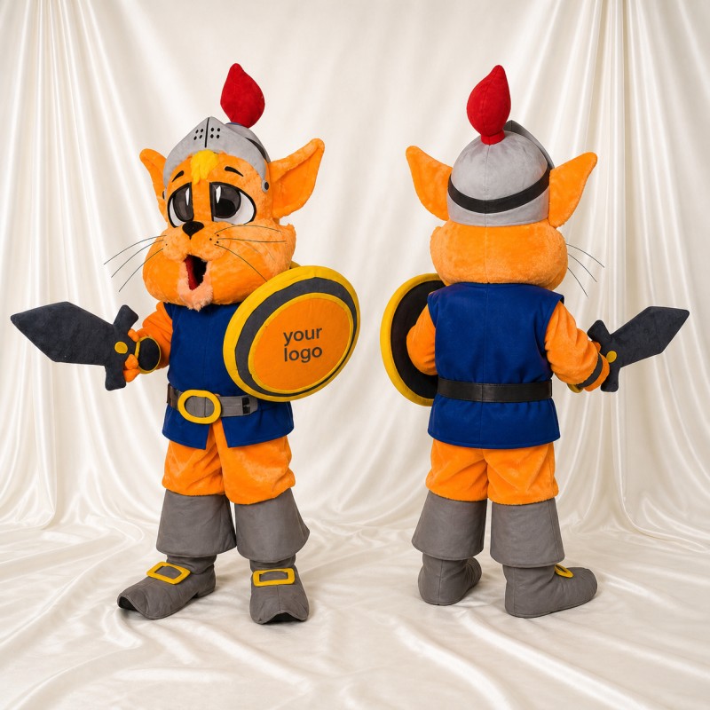 Orange Cat Knight Mascot Costume Full Body for Adults School Events