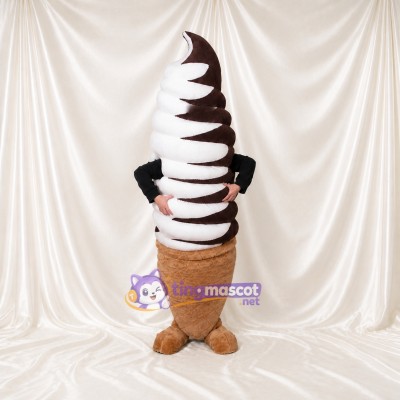 Cornet de glace blanc et brun Costume de mascotte intégral pour adultes Événements gastronomiques