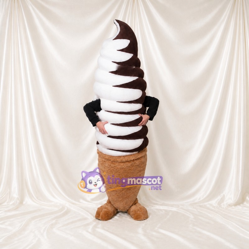 Cornet de glace blanc et brun Costume de mascotte intégral pour adultes Événements gastronomiques