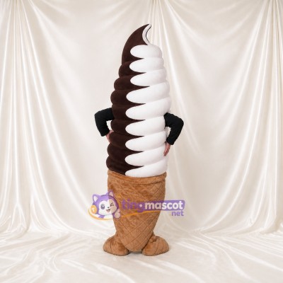 Cornet de glace blanc et brun Costume de mascotte intégral pour adultes Événements gastronomiques