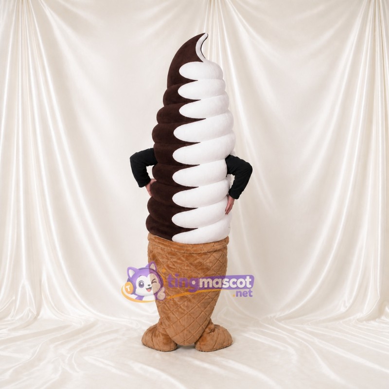 Cornet de glace blanc et brun Costume de mascotte intégral pour adultes Événements gastronomiques