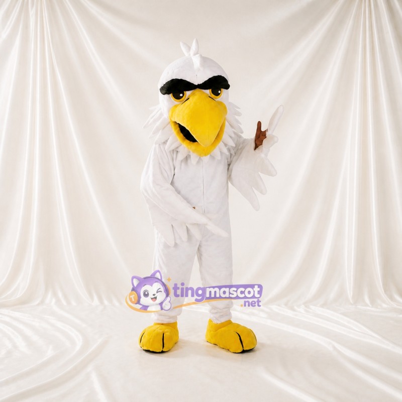 White Construction Eagle Mascot Costume Full Body for Adults School Events