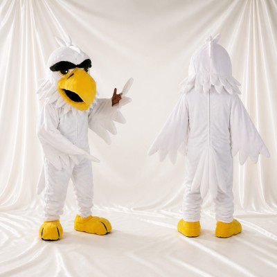 White Construction Eagle Mascot Costume Full Body for Adults School Events