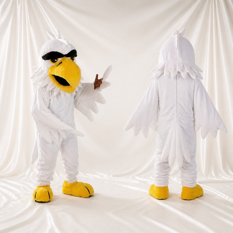 White Construction Eagle Mascot Costume Full Body for Adults School Events