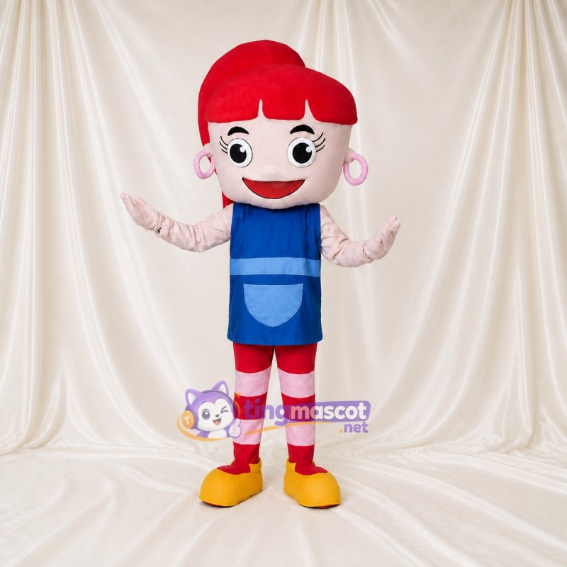 Red Cartoon Girl Mascot Costume Full Body for Adults School Events