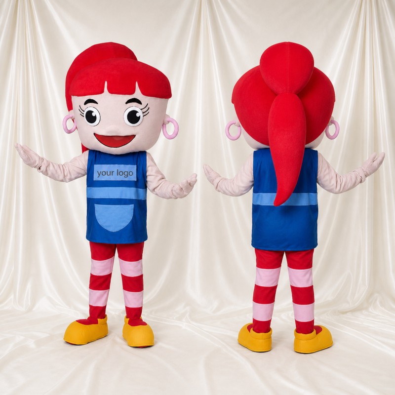 Red Cartoon Girl Mascot Costume Full Body for Adults School Events