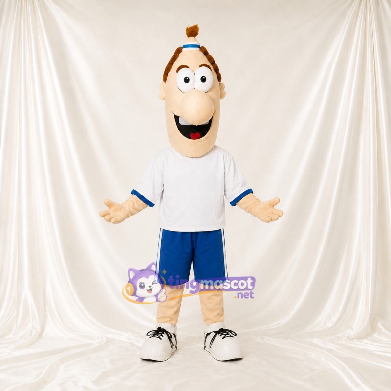 Garçon Dessin Animé aux Couleurs Expressives Blanches Costume de mascotte intégral pour adultes Écoles