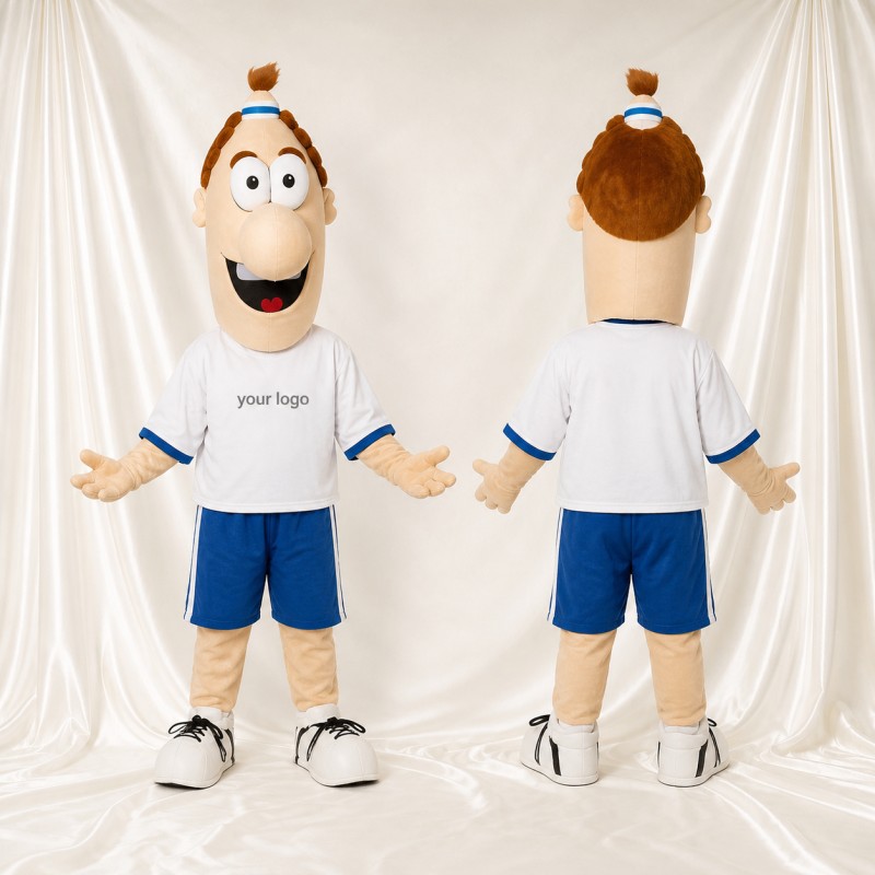Garçon Dessin Animé aux Couleurs Expressives Blanches Costume de mascotte intégral pour adultes Écoles