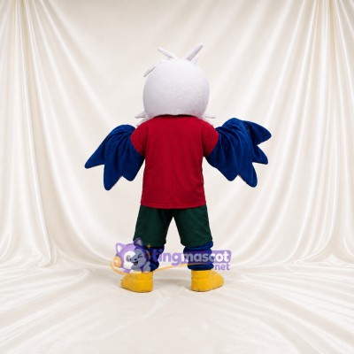 White and Blue Eagle Athlete Mascot Costume Full Body for Adults Sports Events