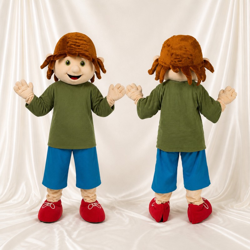 Green and Blue Cartoon Boy Mascot Costume Full Body for Adults School Events