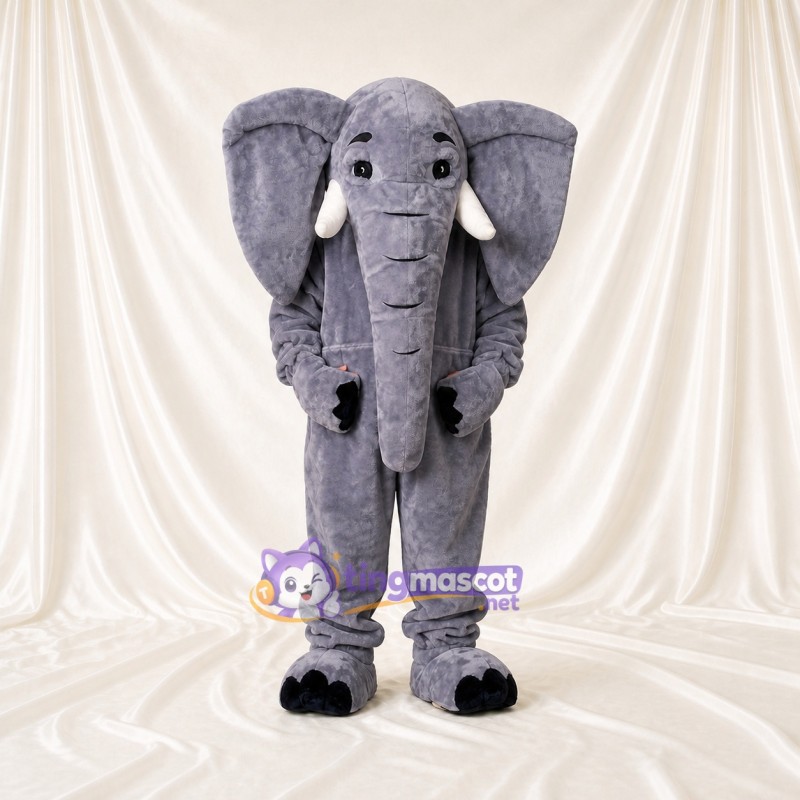 Gray Elephant Mascot Costume Full Body for Adults School Events