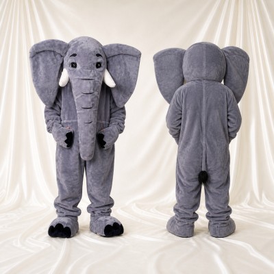 Gray Elephant Mascot Costume Full Body for Adults School Events