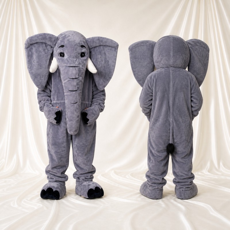 Gray Elephant Mascot Costume Full Body for Adults School Events