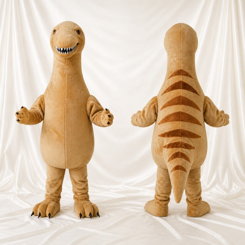 Tan Construction Dinosaur Mascot Costume Full Body for Adults School Events
