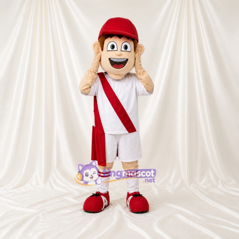 White Soccer Boy Mascot Costume Full Body for Adults Sports Events