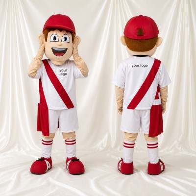 White Soccer Boy Mascot Costume Full Body for Adults Sports Events