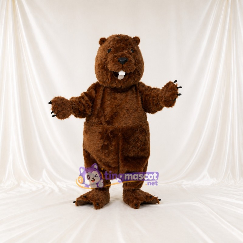 Brown and Tan Beaver Mascot Costume Full Body for Adults School Events