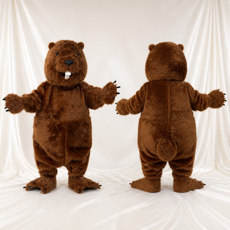 Brown and Tan Beaver Mascot Costume Full Body for Adults School Events