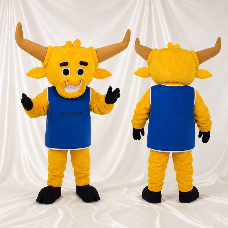 Yellow Bull Athlete Mascot Costume Full Body for Adults Sports Events