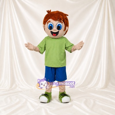 Garçon de dessin animé vert et bleu Costume de mascotte intégral pour adultes Écoles