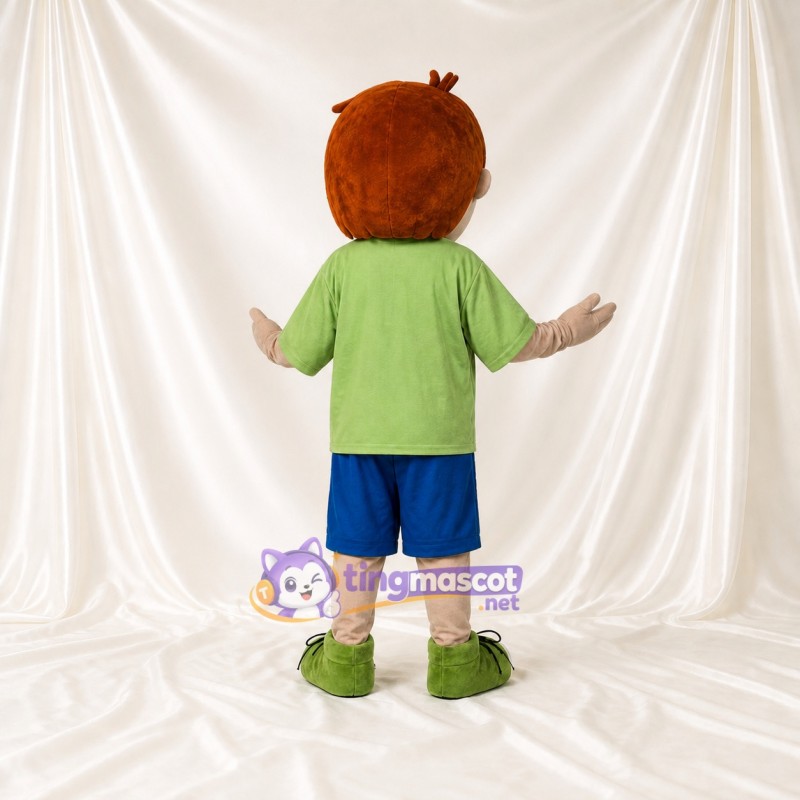 Garçon de dessin animé vert et bleu Costume de mascotte intégral pour adultes Écoles