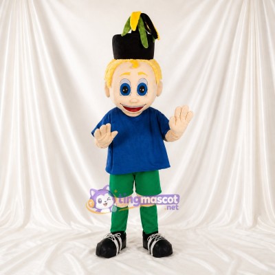 Blue and Green Cartoon Boy Mascot Costume Full Body for Adults School Events