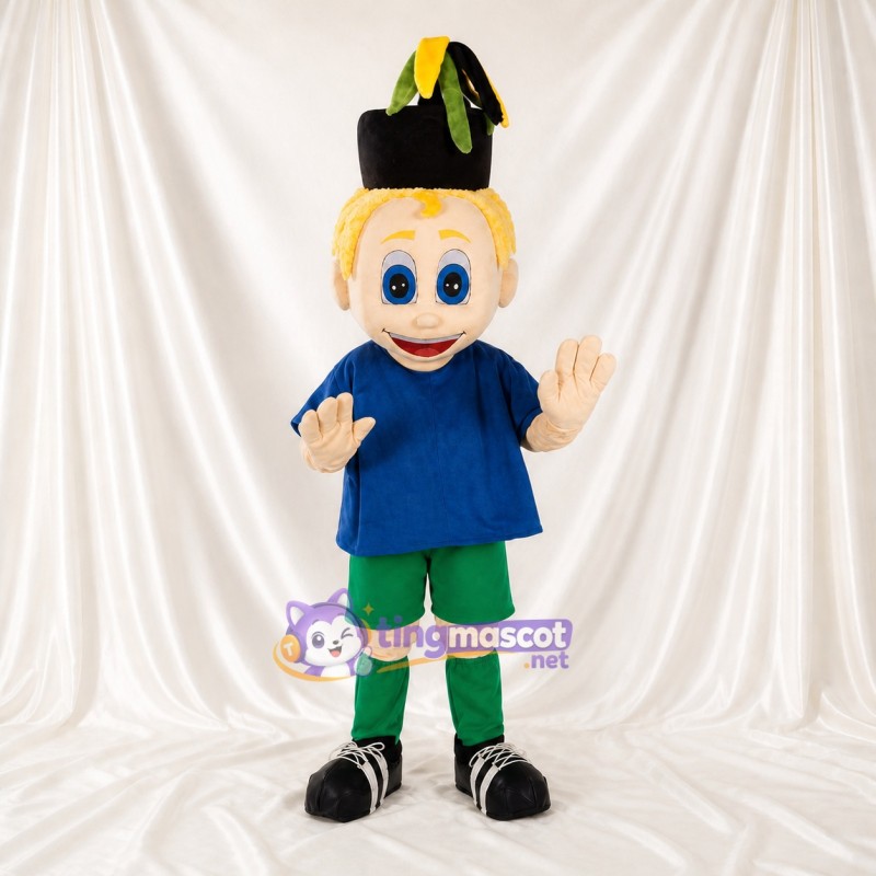 Blue and Green Cartoon Boy Mascot Costume Full Body for Adults School Events